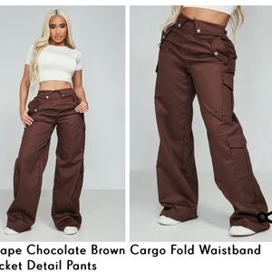 Shape Chocolate Brown Cargo Fold Waistband Pocket Detail Pants